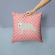 Load image into Gallery viewer, White Arctic Fox Pink Check Throw Pillow - 14x14 Decorative Pillow – Art for Your Home &amp; Patio BB7877PW1414