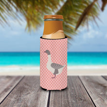 Load image into Gallery viewer, Buff Grey Back Goose Pink Check   Hugger for slim cans