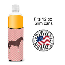 Load image into Gallery viewer, English Thoroughbred Horse Pink Check   Hugger for slim cans