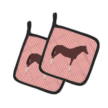 Load image into Gallery viewer, English Thoroughbred Horse Pink Check Pot Holders - Set of 2 - Heat-Resistant Kitchen Essentials BB7913PTHD