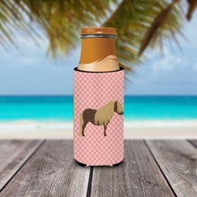 Load image into Gallery viewer, Shetland Pony Horse Pink Check   Hugger for slim cans