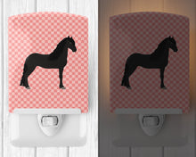Load image into Gallery viewer, Friesian Horse Pink Check Ceramic Night Light BB7915CNL