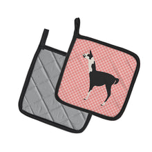Load image into Gallery viewer, Llama Q' Ara Pink Check Pot Holders - Set of 2 - Heat-Resistant Kitchen Essentials BB7918PTHD