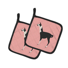 Load image into Gallery viewer, Llama Q' Ara Pink Check Pot Holders - Set of 2 - Heat-Resistant Kitchen Essentials BB7918PTHD