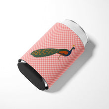 Load image into Gallery viewer, Indian Peacock Peafowl Pink Check Can or Bottle Hugger BB7925CC