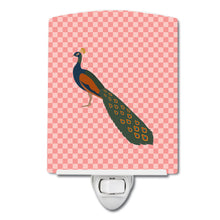 Load image into Gallery viewer, Indian Peacock Peafowl Pink Check Ceramic Night Light BB7925CNL