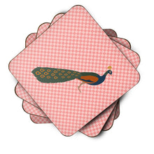 Load image into Gallery viewer, Indian Peacock Peafowl Pink Check Foam Coaster  BB7925FC