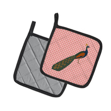 Load image into Gallery viewer, Indian Peacock Peafowl Pink Check Pot Holders - Set of 2 - Heat-Resistant Kitchen Essentials BB7925PTHD