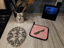 Load image into Gallery viewer, Indian Peacock Peafowl Pink Check Pot Holders - Set of 2 - Heat-Resistant Kitchen Essentials BB7925PTHD