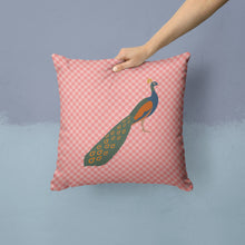 Load image into Gallery viewer, Indian Peacock Peafowl Pink Check Throw Pillow - 14x14 Decorative Pillow – Art for Your Home &amp; Patio BB7925PW1414