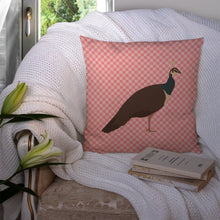Load image into Gallery viewer, Indian Peahen Peafowl Pink Check Throw Pillow - 14x14 Decorative Pillow – Art for Your Home &amp; Patio BB7927PW1414