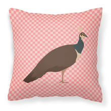 Load image into Gallery viewer, Indian Peahen Peafowl Pink Check Fabric Decorative Pillow BB7927PW1818