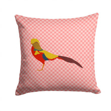 Load image into Gallery viewer, Golden or Chinese Pheasant Pink Check Throw Pillow - 14x14 Decorative Pillow – Art for Your Home &amp; Patio BB7928PW1414