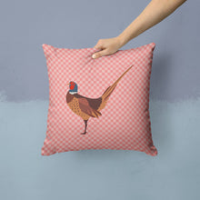 Load image into Gallery viewer, Ring-necked Common Pheasant Pink Check Throw Pillow - 14x14 Decorative Pillow – Art for Your Home &amp; Patio BB7930PW1414