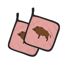 Load image into Gallery viewer, Wild Boar Pig Pink Check Pot Holders - Set of 2 - Heat-Resistant Kitchen Essentials BB7936PTHD
