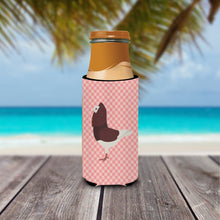 Load image into Gallery viewer, Capuchin Red Pigeon Pink Check   Hugger for slim cans