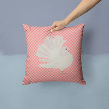 Load image into Gallery viewer, Silver Fantail Pigeon Pink Check Throw Pillow - 14x14 Decorative Pillow – Art for Your Home &amp; Patio BB7950PW1414