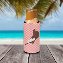 Load image into Gallery viewer, English Pouter Pigeon Pink Check   Hugger for slim cans
