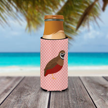 Load image into Gallery viewer, Chinese Painted or King Quail Pink Check   Hugger for slim cans