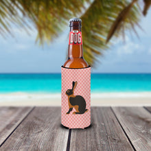 Load image into Gallery viewer, Tan Rabbit Pink Check   Hugger for slim cans