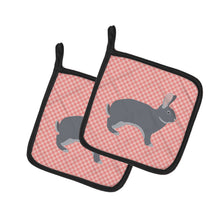 Load image into Gallery viewer, Giant Chinchilla Rabbit Pink Check Pot Holders - Set of 2 - Heat-Resistant Kitchen Essentials BB7966PTHD