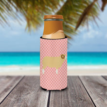 Load image into Gallery viewer, Horned Dorset Sheep Pink Check   Hugger for slim cans