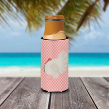 Load image into Gallery viewer, White Holland Turkey Pink Check   Hugger for slim cans