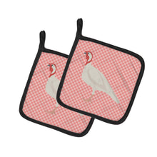 Load image into Gallery viewer, Beltsville Small White Turkey Hen Pink Check Pot Holders - Set of 2 - Heat-Resistant Kitchen Essentials BB7989PTHD