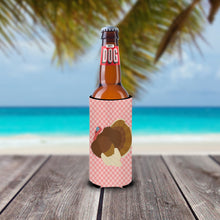 Load image into Gallery viewer, French Turkey Dindon Pink Check   Hugger for slim cans