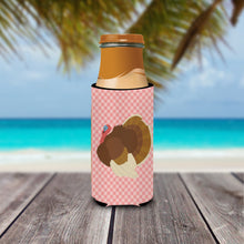 Load image into Gallery viewer, French Turkey Dindon Pink Check   Hugger for slim cans