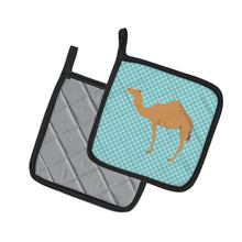 Load image into Gallery viewer, Arabian Camel Dromedary Blue Check Pot Holders - Set of 2 - Heat-Resistant Kitchen Essentials BB7991PTHD