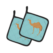 Load image into Gallery viewer, Arabian Camel Dromedary Blue Check Pot Holders - Set of 2 - Heat-Resistant Kitchen Essentials BB7991PTHD