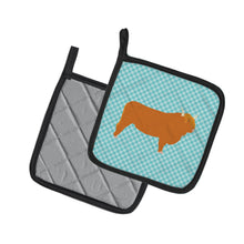 Load image into Gallery viewer, Highland Cow Blue Check Pot Holders - Set of 2 - Heat-Resistant Kitchen Essentials BB7994PTHD