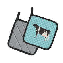 Load image into Gallery viewer, Holstein Cow Blue Check Pot Holders - Set of 2 - Heat-Resistant Kitchen Essentials BB7996PTHD
