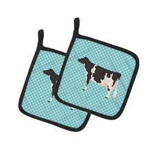 Load image into Gallery viewer, Holstein Cow Blue Check Pot Holders - Set of 2 - Heat-Resistant Kitchen Essentials BB7996PTHD