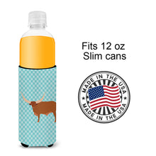 Load image into Gallery viewer, Ankole-Watusu Cow Blue Check   Hugger for slim cans
