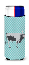 Load image into Gallery viewer, Hungarian Grey Steppe Cow Blue Check   Hugger for slim cans
