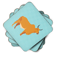 Load image into Gallery viewer, Zebu Indicine Cow Blue Check Foam Coaster  BB7999FC