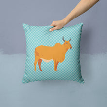 Load image into Gallery viewer, Zebu Indicine Cow Blue Check Throw Pillow - 14x14 Decorative Pillow – Art for Your Home &amp; Patio BB7999PW1414