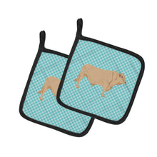 Load image into Gallery viewer, Charolais Cow Blue Check Pot Holders - Set of 2 - Heat-Resistant Kitchen Essentials BB8000PTHD