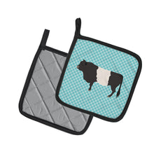 Load image into Gallery viewer, Belted Galloway Cow Blue Check Pot Holders - Set of 2 - Heat-Resistant Kitchen Essentials BB8005PTHD