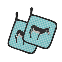 Load image into Gallery viewer, American Mammoth Jack Donkey Blue Check Pot Holders - Set of 2 - Heat-Resistant Kitchen Essentials BB8018PTHD