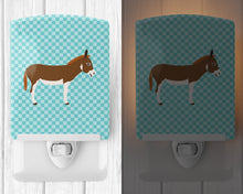 Load image into Gallery viewer, Miniature Mediterranian Donkey Blue Check Ceramic Night Light BB8021CNL
