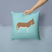 Load image into Gallery viewer, Miniature Mediterranian Donkey Blue Check Throw Pillow - 14x14 Decorative Pillow – Art for Your Home &amp; Patio BB8021PW1414