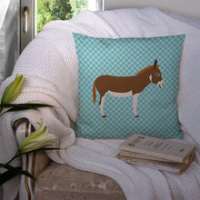 Load image into Gallery viewer, Miniature Mediterranian Donkey Blue Check Throw Pillow - 14x14 Decorative Pillow – Art for Your Home &amp; Patio BB8021PW1414
