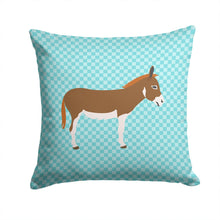 Load image into Gallery viewer, Miniature Mediterranian Donkey Blue Check Throw Pillow - 14x14 Decorative Pillow – Art for Your Home &amp; Patio BB8021PW1414