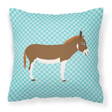Load image into Gallery viewer, Miniature Mediterranian Donkey Blue Check Fabric Decorative Pillow BB8021PW1818
