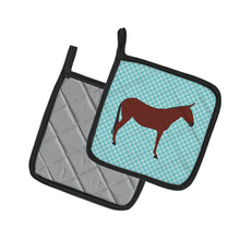 Load image into Gallery viewer, Hinny Horse Donkey Blue Check Pot Holders - Set of 2 - Heat-Resistant Kitchen Essentials BB8024PTHD