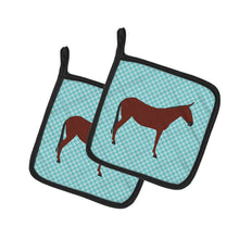 Load image into Gallery viewer, Hinny Horse Donkey Blue Check Pot Holders - Set of 2 - Heat-Resistant Kitchen Essentials BB8024PTHD
