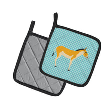 Load image into Gallery viewer, Turkmenian Kulan Donkey Blue Check Pot Holders - Set of 2 - Heat-Resistant Kitchen Essentials BB8028PTHD